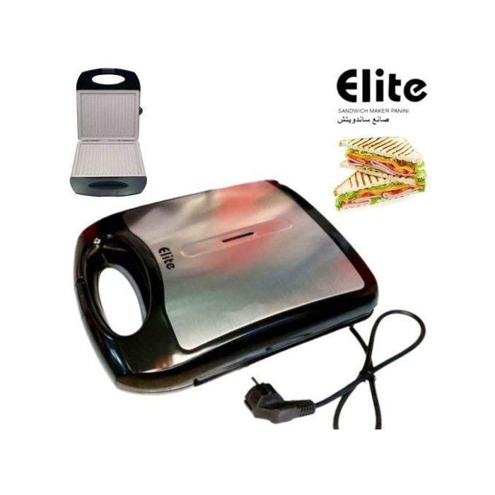 Elite Panini Grill Multifonction 1400W – Gril & Sandwich Maker avec Revêtement Antiadhésif, Ouverture 180°, Plaques