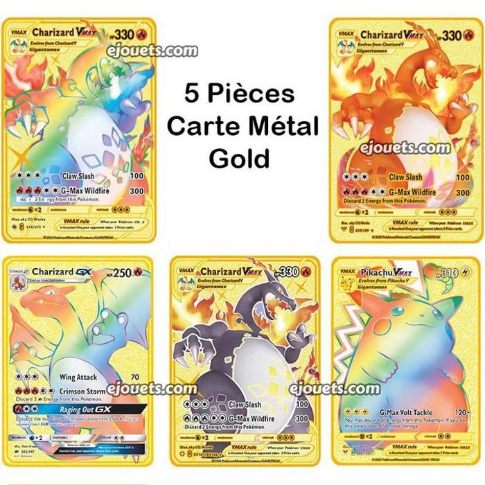 Ensemble de 5 Cartes Pokémon en Feuille d'Or, cadeau exclusif pour collectionneurs