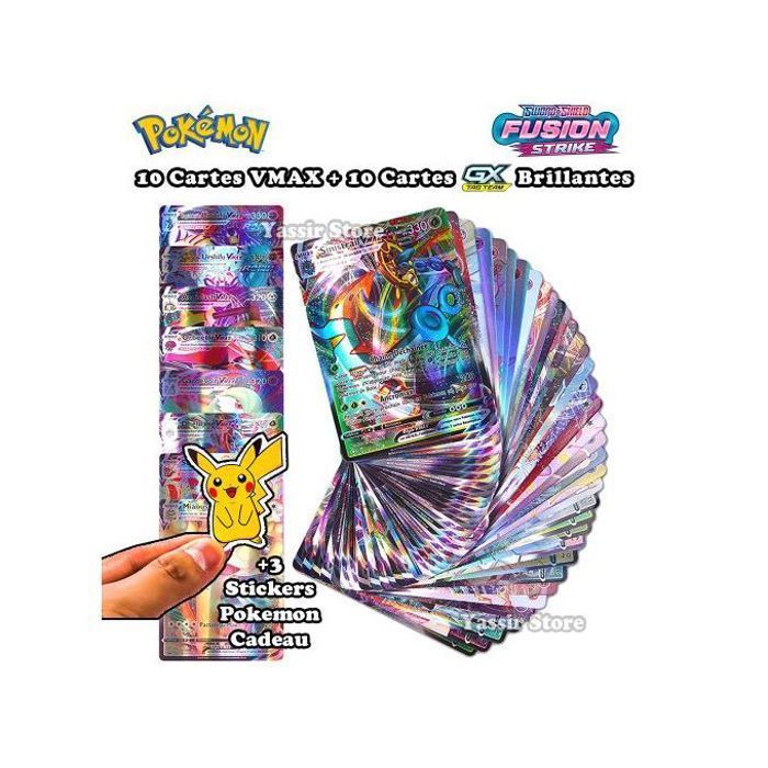 Lot de 20 Cartes  avec 10 VMAX + 10 GX Brillantes, un cadeau idéal pour les fans