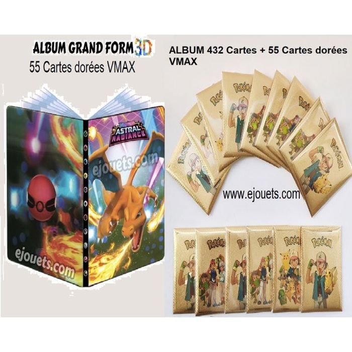 Lot de 55 cartes Pokémon dorées + Album 3D 432 cartes