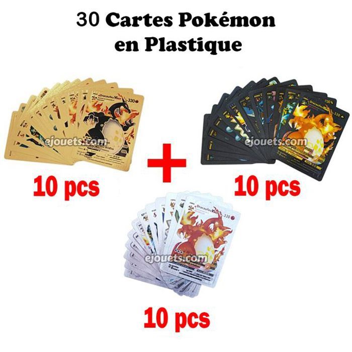 Cartes Pokémon en Plastique Doré, Noir et Argent : un jeu de cartes résistant et amusant