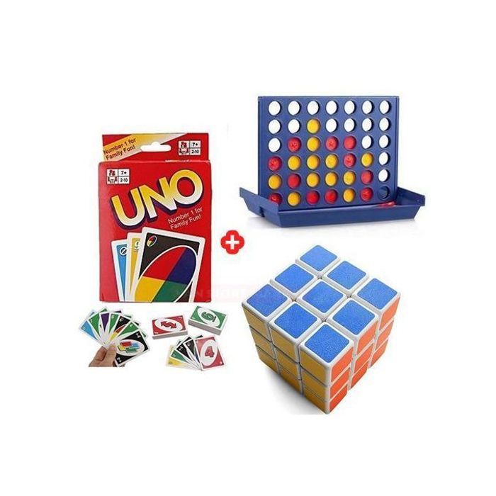 Pack braingames : puissance 4, rubicube et jeu de cartes uno