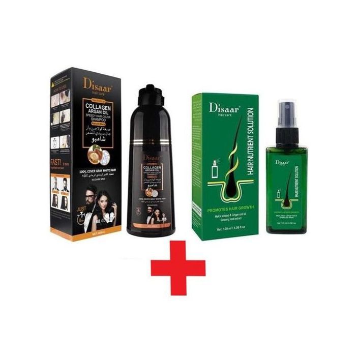 Shampoing cheveux abîmés à l'huile d'argan Disaar (400 ml) + Spray anti-chute (120 ml)