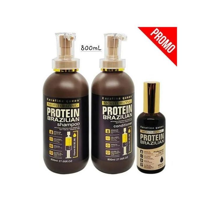 Pack Keratine Queen : Shampoing 800ml + Huile 100ml + Après-shampoing 800ml
