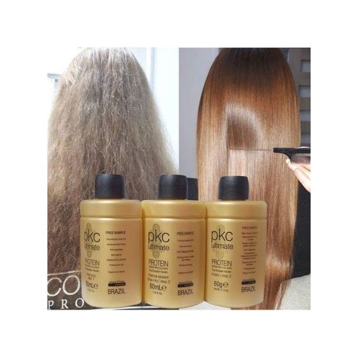 Kit de lissage Ultimate PKC protéine avec collagène, 60ml x 3, lissage parfait et durable