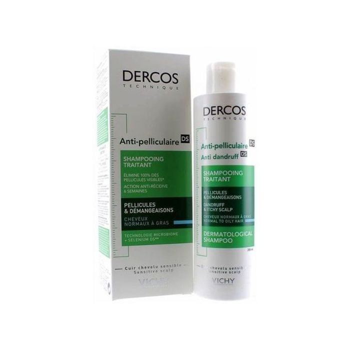 Shampoing Vichy Dercos Anti-pelliculaire : élimine les pellicules et apaise le cuir chevelu gras.