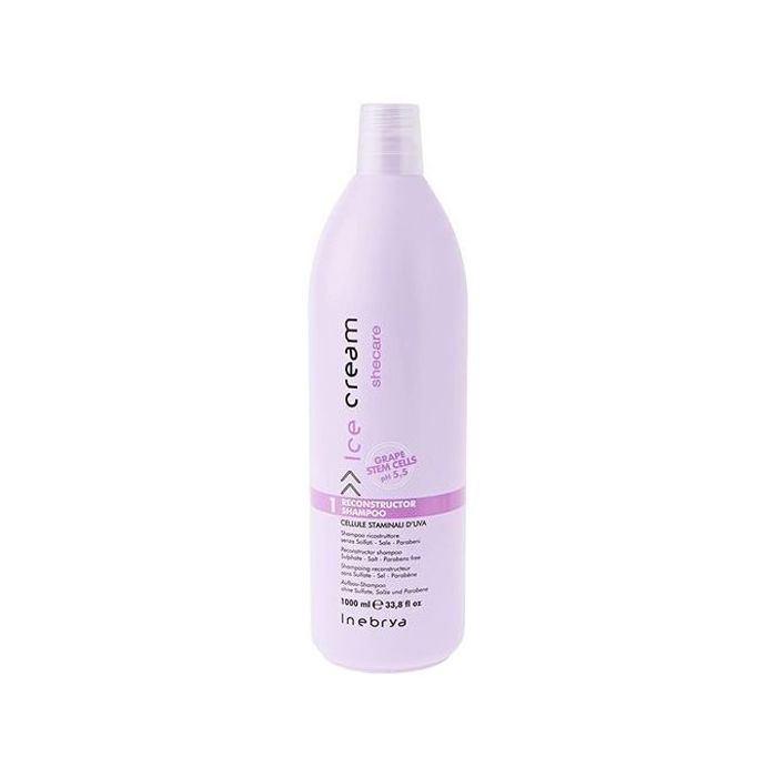 Shampoing Inebrya Ice Cream sans sulfate, sans sel et sans parabènes : nettoie et restructure les cheveux secs et abîmés.