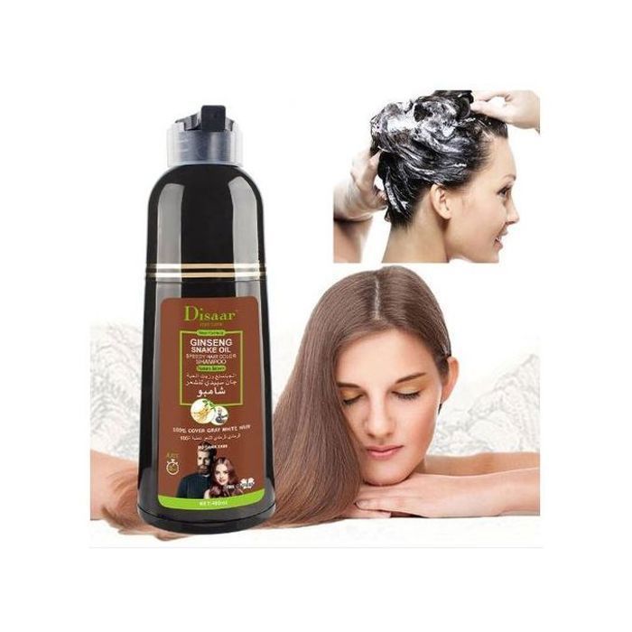 Shampoing Colorant Disaar - Brun - à base de Ginseng et d'Huile de Serpent - 400ml - Couleur brune intense et soin des cheveux.