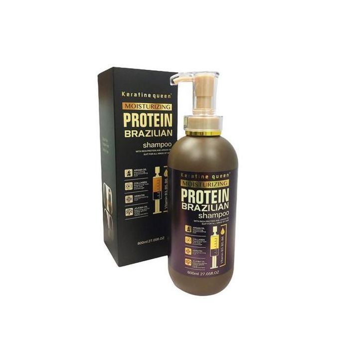 Shampoing Keratine Queen Protein Brazilian : sans sulfate ni paraben pour des cheveux nourris et lissés.