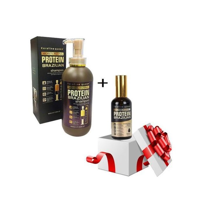 Shampoing et huile Protein Brazilian Keratin Queen pour tous types de cheveux - 800ml + 100ml