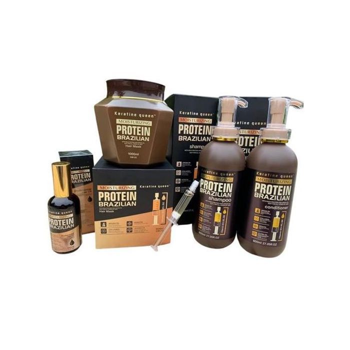 Kit de 4 produits capillaires Keratine Queen Protein Brazilian (shampoing + conditionner + masque + huile)