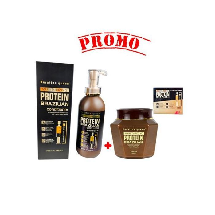 Shampoing et masque Keratine Queen Protein Brazilian 1800 ml : un soin complet pour tous types de cheveux.
