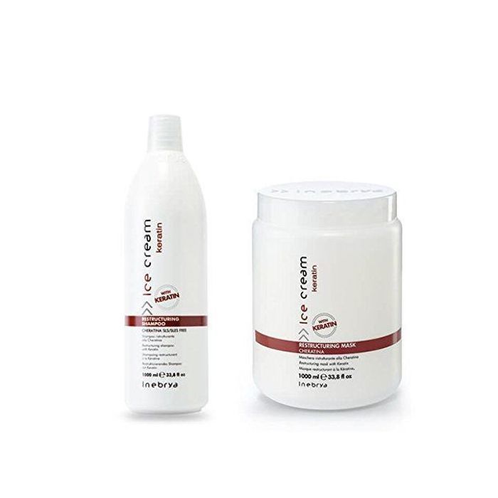 Shampoing & Masque Inebrya - Ice Cream Kératine - 1000ml - Soin tous cheveux