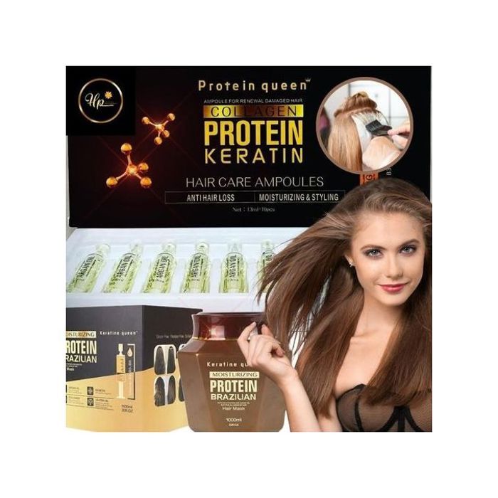 Masque et ampoules Keratine Queen : pour des cheveux nourris, réparés et revitalisés.