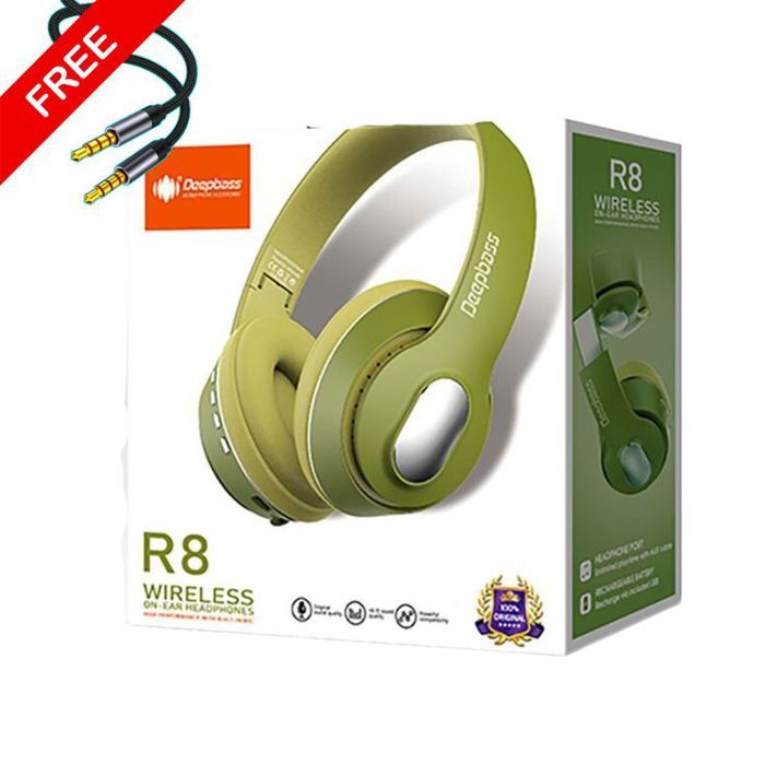 Casque bluetooth DeepBass R8 VERT + Cable auxiliar Gratuit