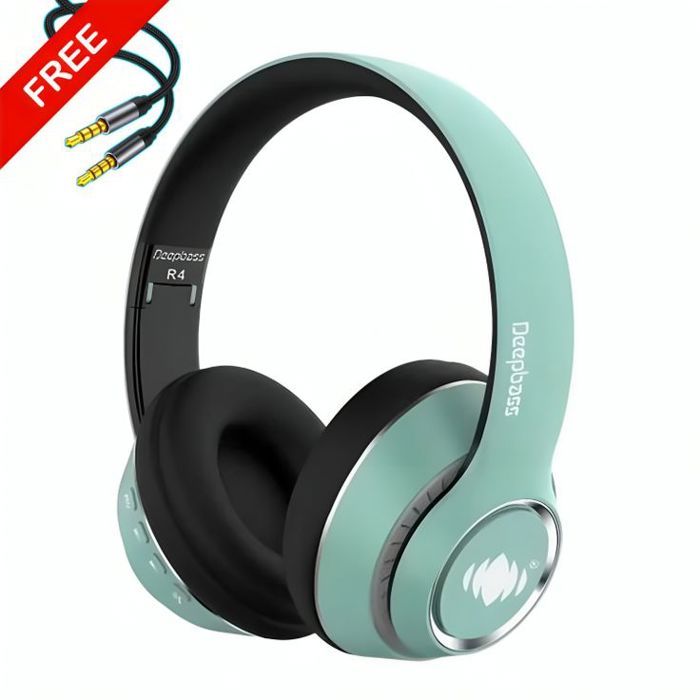 Casque bluetooth DeepBass R4 VERT + Cable auxiliar Gratuit