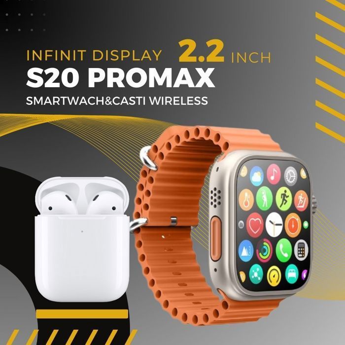 Montre connectée - Fendior - S20 Pro Max - Écran 2,2 pouces - Charge rapide sans fil - Orange