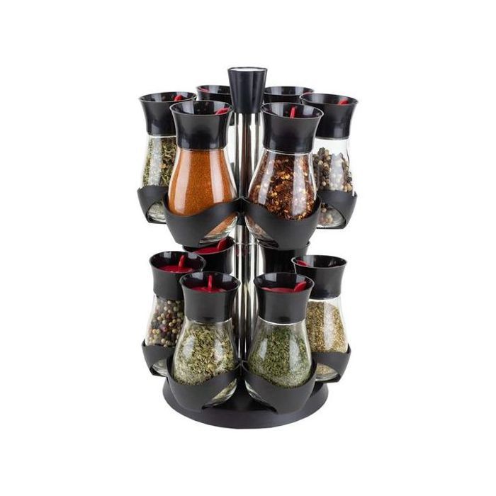 12 pots à épices avec support rond et rotatif, contemporain, support de rangement rond