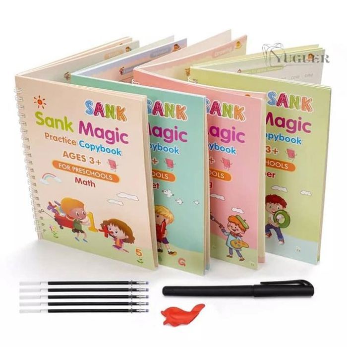 Pack de 4 livres réutilisables de calligraphie magique pour enfants, cahier d'écriture pour bébé, jouet (sank magic)