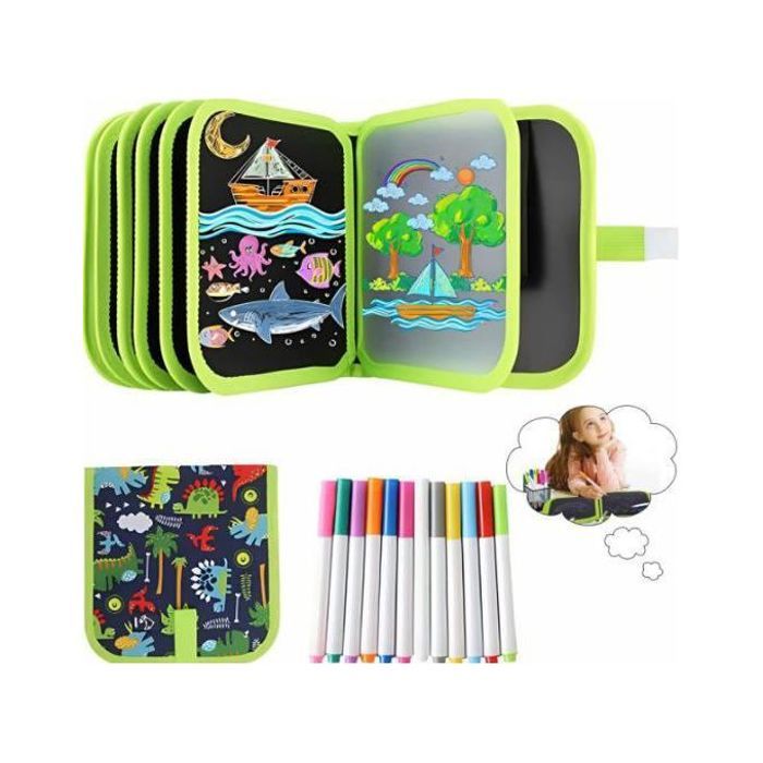 Livres de gribouillage effaçables avec 12 stylos de coloriage, jouets de voyage portables