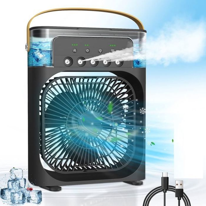 Ventilateur de climatiseur portable, refroidisseur d'air évaporatif, avec lumière LED 7 couleurs