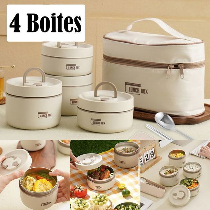 Lot de 4 boîtes à Lunch isolées INOX, pour la randonnée en Plein air