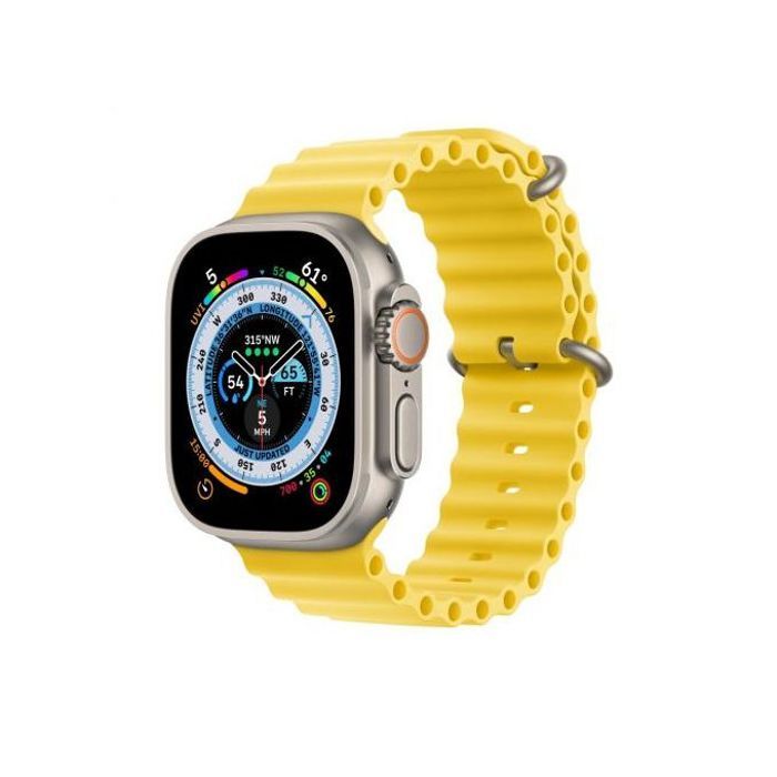 Bracelet Silicone Jaune Compatible Apple Watch 42/44/45/49mm Séries 1 à 8, SE et Ultra