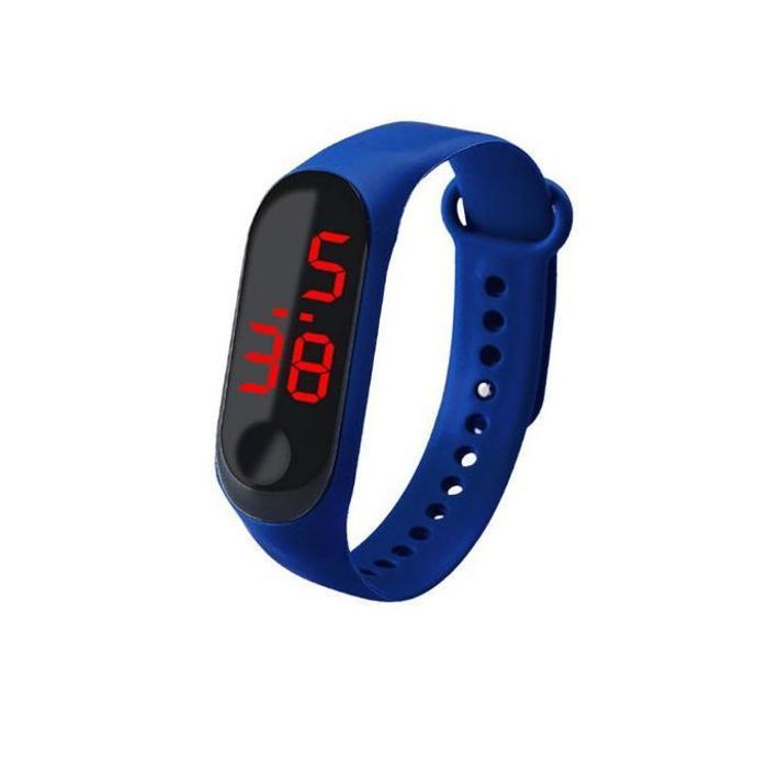 Montre Numérique Sport - Étanche - LED - Silicone - Bleu