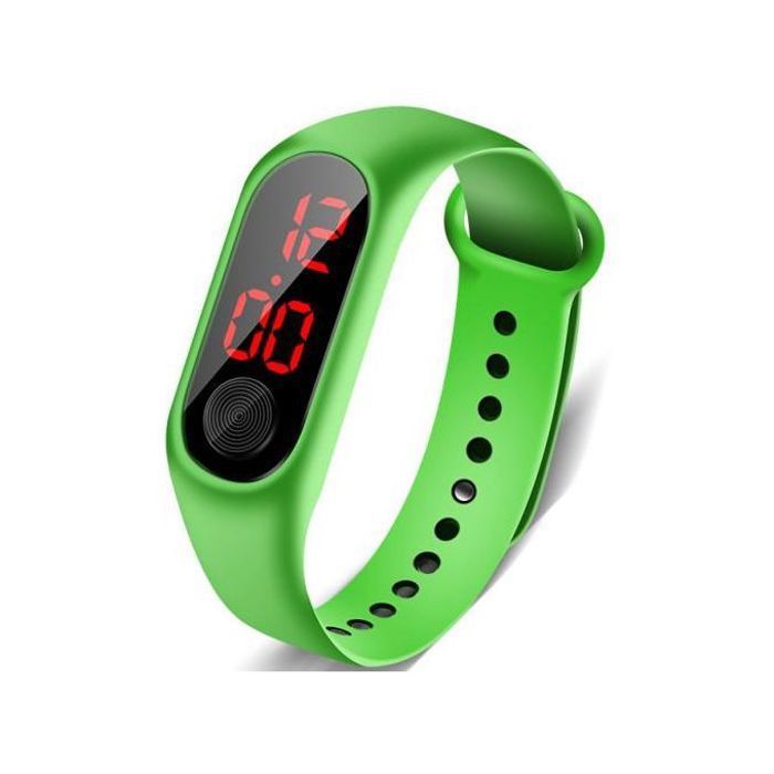 Montre Numérique Sport - Étanche - LED - Silicone - Verte - Tendance - Confortable