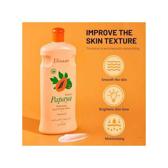 Disaar Lotion Corps Hydratante & Éclaircissante à la Papaye - Vitamine E & B3 - 600 ml