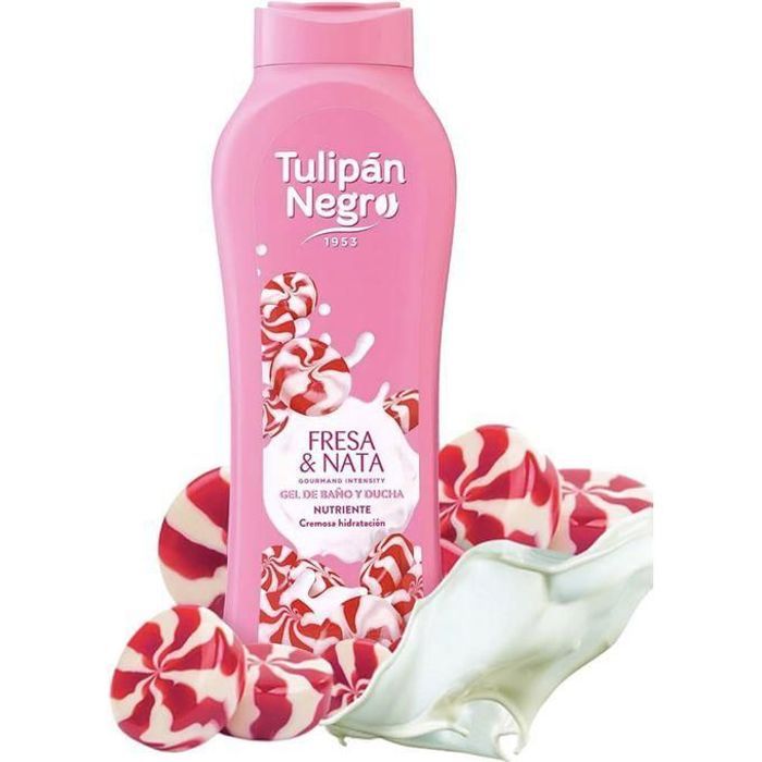 tulipan negra Gel de Bain Fraise & Crème - 650 ml - Parfum Délicieux, Sans Parabènes