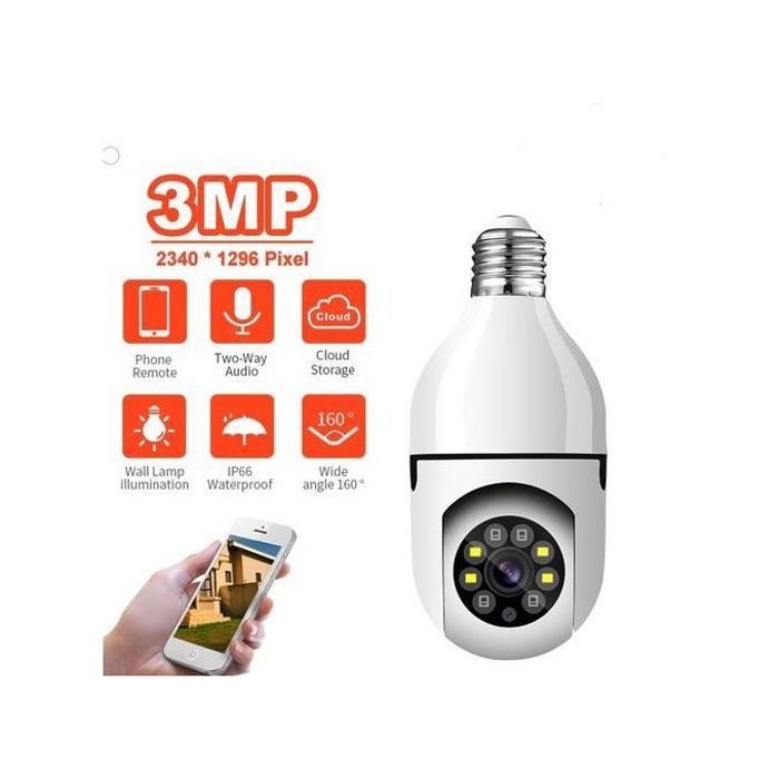 Caméra de Surveillance WiFi 3MP E27 : Vision Nocturne, Rotation 355° et Détection Humaine