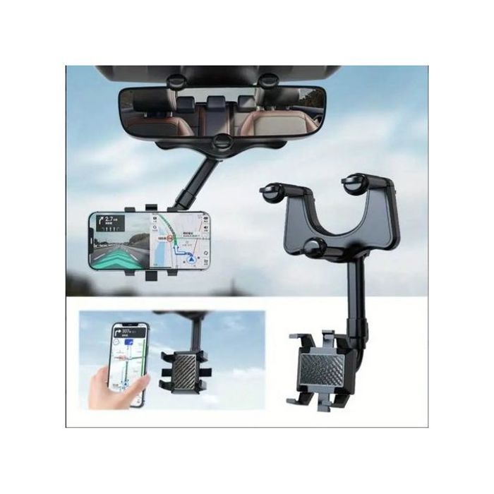 Support de Téléphone de Voiture pour Rétroviseur : Rotation 360°, Opération d'une Main et Stockage Invisible