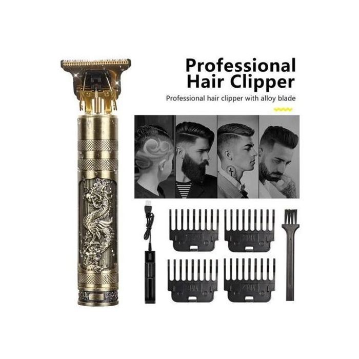 Tondeuse à cheveux électrique vintage T9 - Or - Professionnelle, sans fil, lame en acier en titane