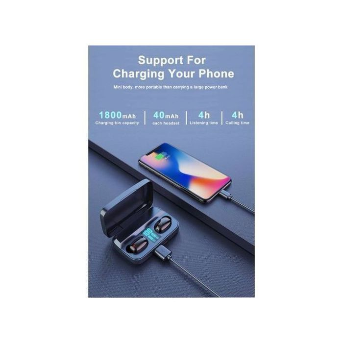 Écouteurs Bluetooth sans fil TWS A10S - Noir - Bluetooth 5.0, Appariement automatique, Commandes tactiles