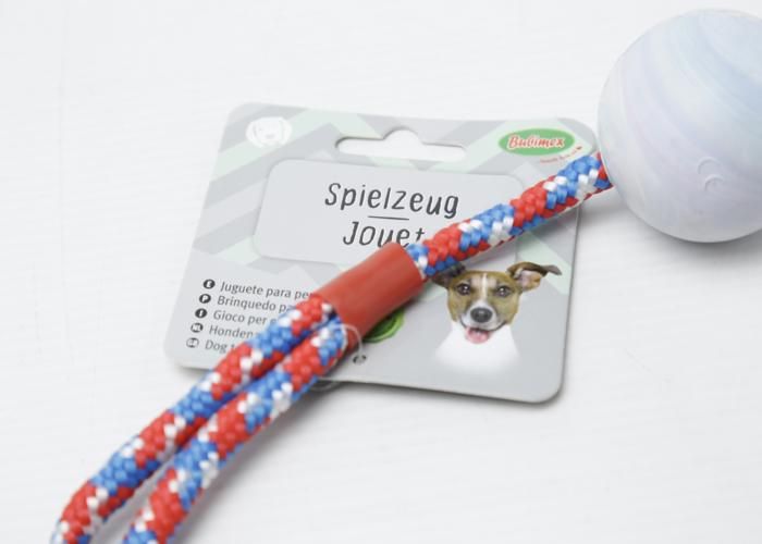 JOUET - BUBIMEX - BALLE + CORDE - 5CM/20CM - Gris - Tissu - Pour Chien et Chat