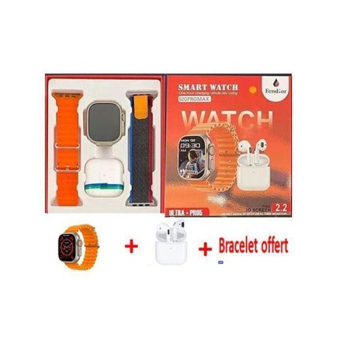 Smartwatch Ultra + Écouteurs - NFC, Pression Artérielle, Sport pochette gratuite Produit vendu par asmamashop