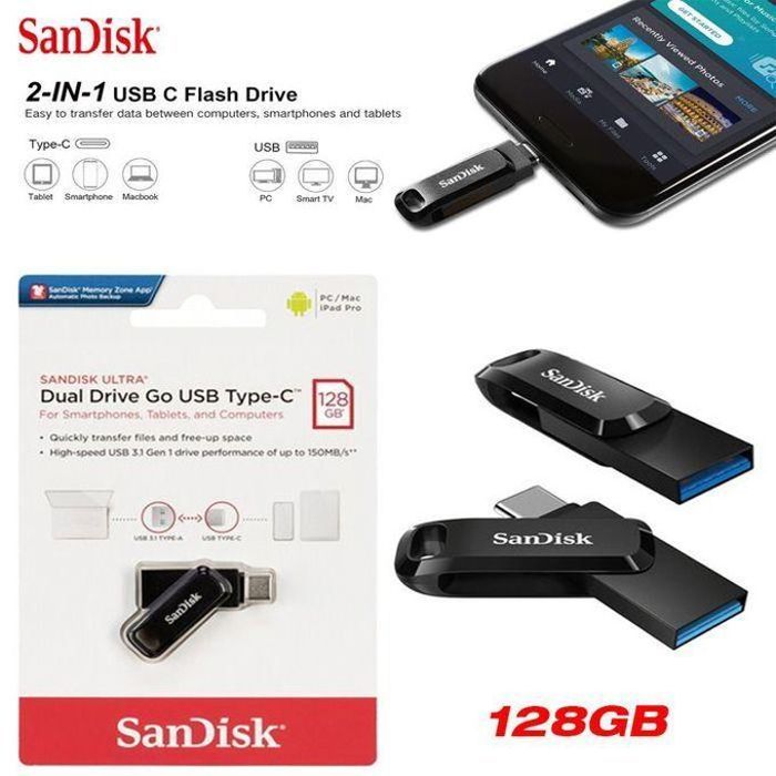 Clé USB 3.2 Ultra Type-C 128GB SanDisk Dual Drive avec Double Connectique