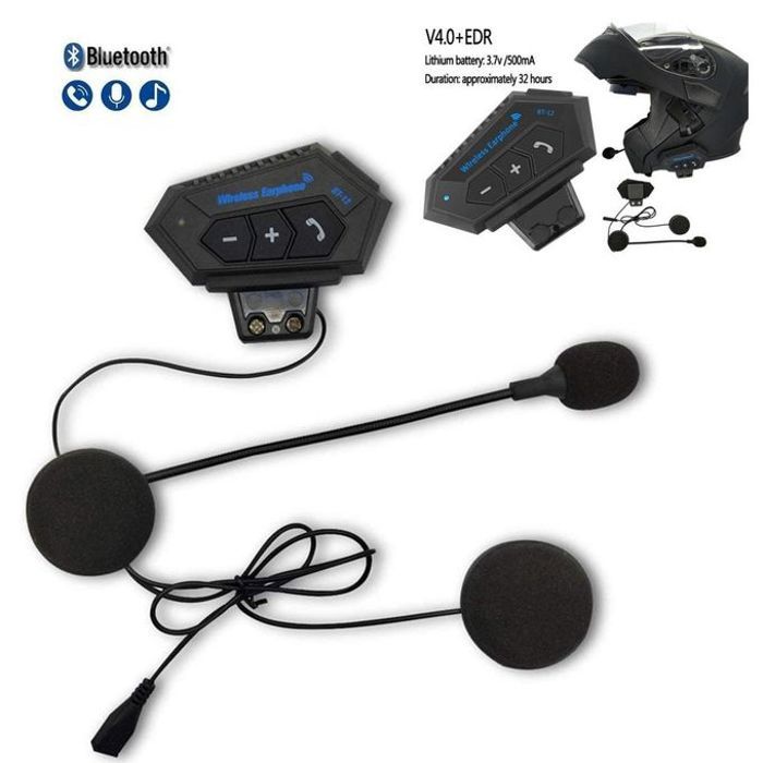 Wireless Casque Bluetooth sans fil moto- ecouteurs antibruit BT12 avec micro pour des appels clairs et un son immersif
