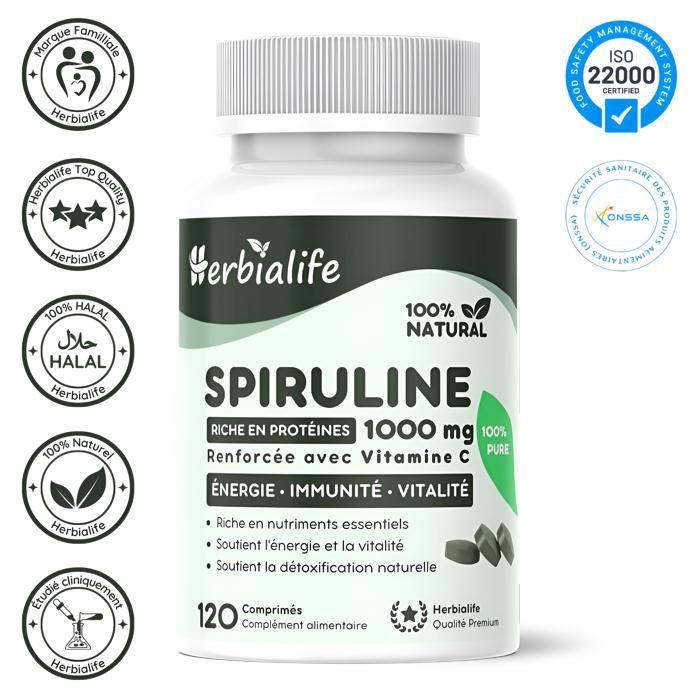 Spiruline Naturelle 1000 mg – Énergie et Vitalité – 120 Comprimés | Herbialife