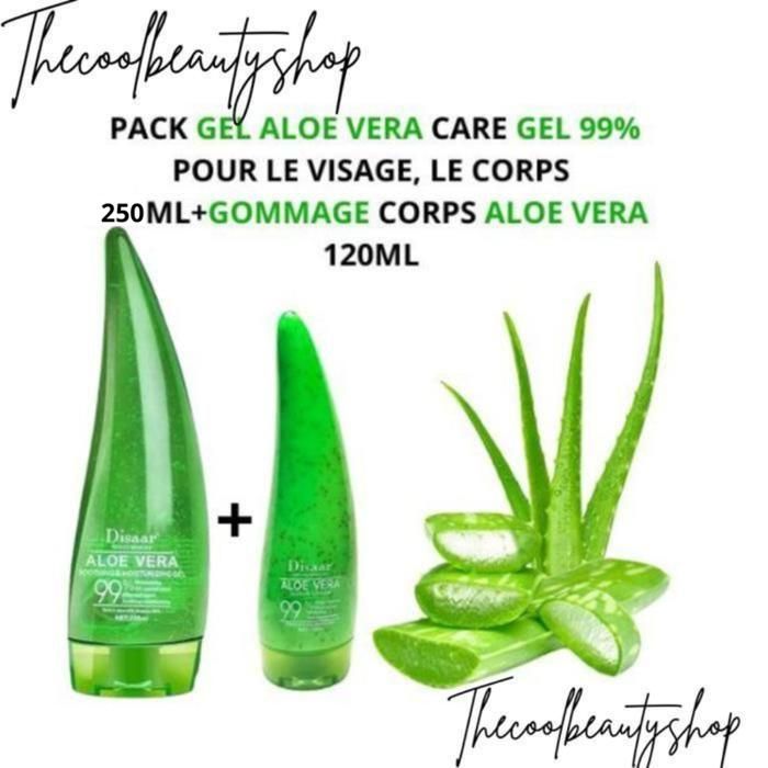 Pack Gel Aloe Vera - DISAAR - Gel 99% 250ml - Gommage Corps 120ml - Hydratant - Anti-inflammatoire