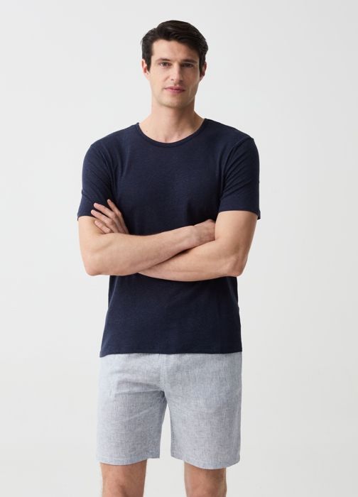 T-Shirt RN LINEN/VISCOSE GREE - Navy Blue