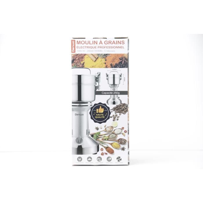 Moulin à épices/café - DENWA - GG424BC - 1400W - 250g - Mouture rapide et uniforme
