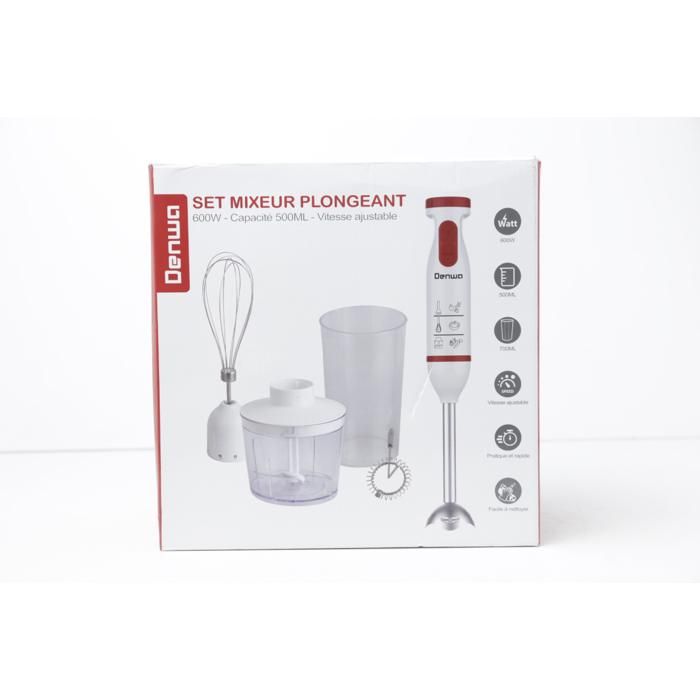 Mixeur Plongeant - DENWA - HB424AB - 600W - 2 Lames Inox - Réglage de Vitesse Ajustable