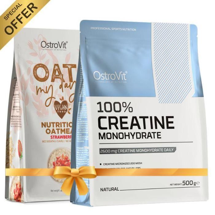 Pack Creatine Monohydrate 500 g Naturel + Flocons d'Avoine 200 g aux Saveurs Délicieuses