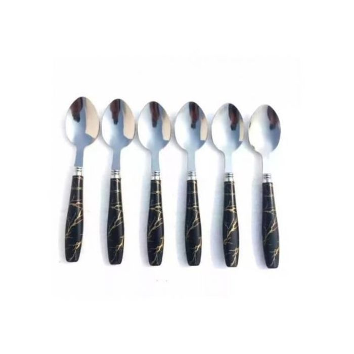 Lot de 6 Petites Cuillères à Café en Acier Inoxydable Design Marbré - Noir