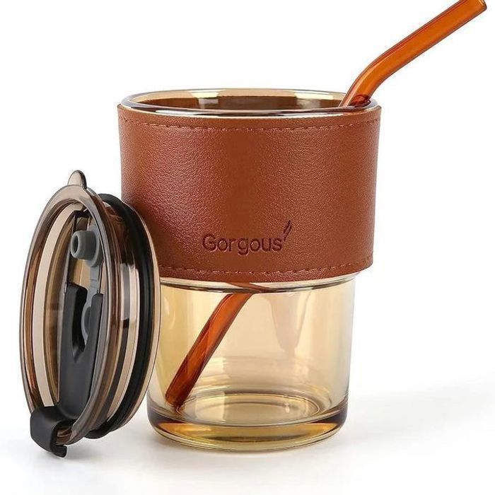 Tasse à Café Portable en Verre avec Paille - couleur alaitoire
