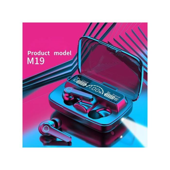 M19 TWS Écouteur Bluetooth 5.1 sans Filtre Commande Tactile - Noir