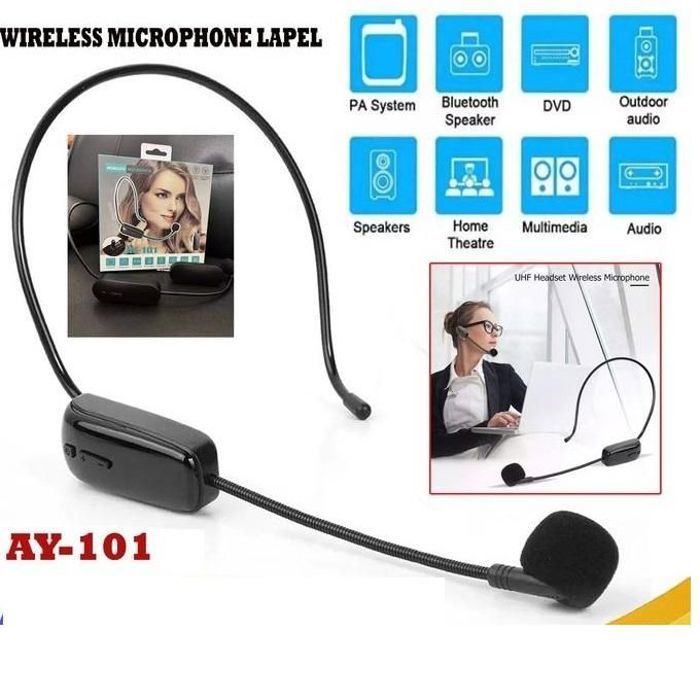 Wireless Casque micro sans fil UHF portable AY-101 Micro casque professionnel avec portée de 30 m pour l'enseignement, les amplifica