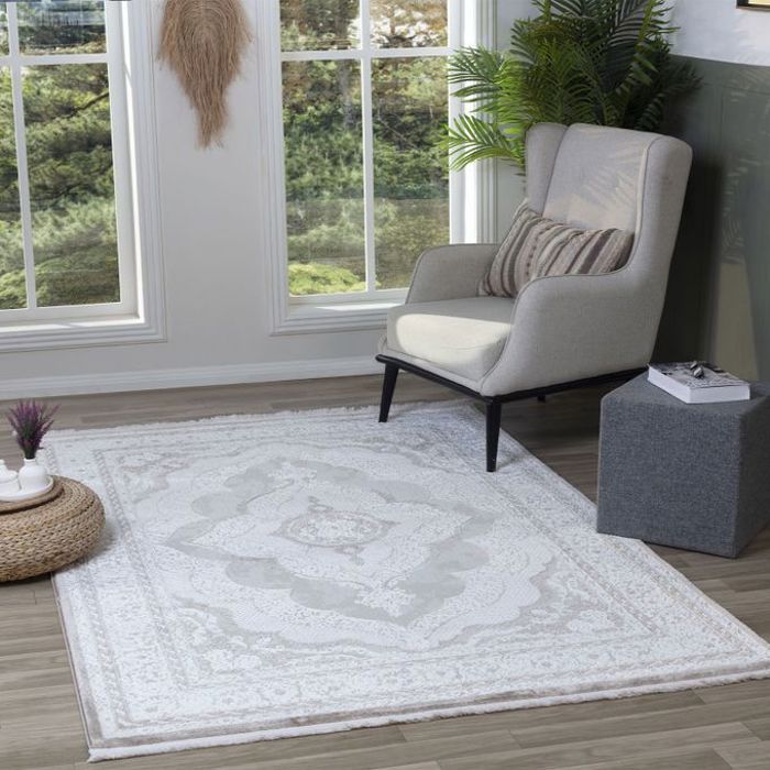 Tapis Rosace à Franges Crème/Taupe - 200x290cm - Collection Madrid